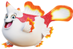 A cartoon fish with orange and white fins

Description automatically generated