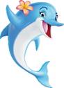 A cartoon dolphin with its mouth open

Description automatically generated